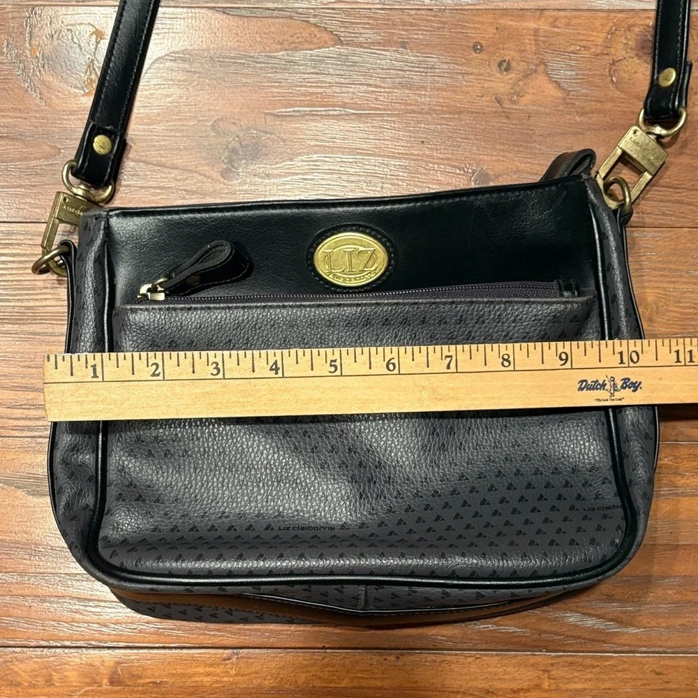 Liz Claiborne Black and Grey Crossbody Bag with Brass Accents